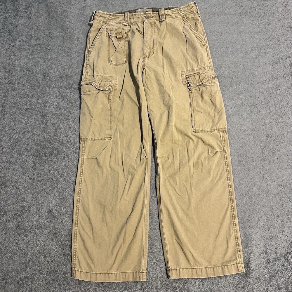 Vintage Y2K Old Navy Military Cargo Pants Beige 34x30 Baggy Wide Leg Men